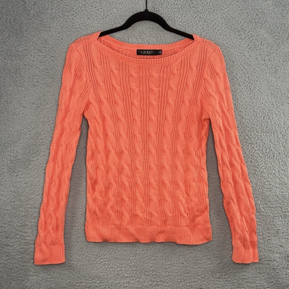 Lauren Ralph Lauren Womens Chunky Cable Knit Jumper Sweater Orange Size M Cotton